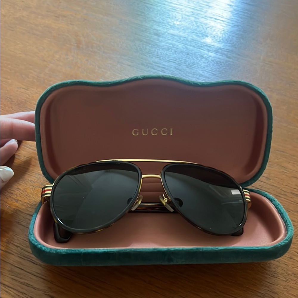 Gucci Black and Gold Aviator Glasses